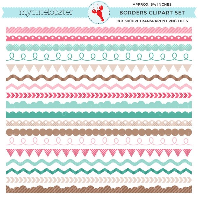 Girls Borders Clipart Set clip art set of by mycutelobsterdesigns