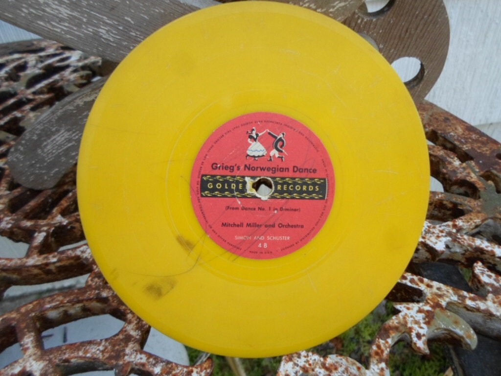 Vintage Yellow 45rpm Record Red Label 1950s Golden Records