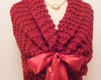 Winter Wedding/Red Wedding Shawl/Bridal Cape/Valentine Wedding/Bridal Bolero/Wedding Shawl/Hand Knit Shawl/Red Wrap/Wedding Cover Up/Shrug