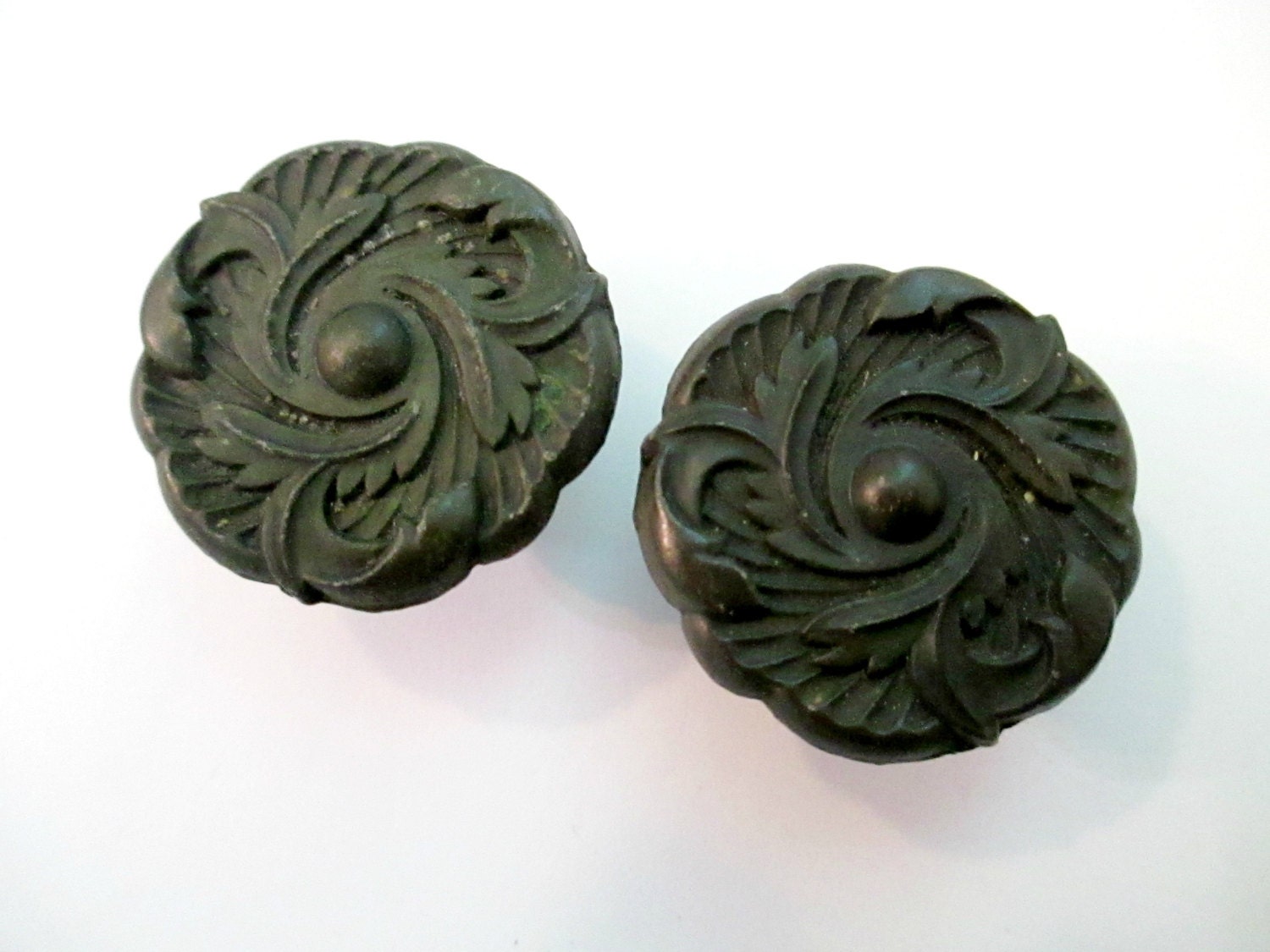 Set of 2 Small Vintage French Provincial Drawer Knobs Ornate Dark Brass ...