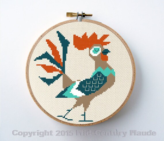 Retro Rooster Cross Stitch Pattern Instant Download PDF