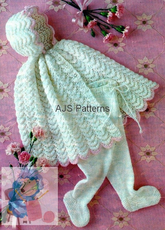 PDF Knitting Pattern for Babies Hooded Cape in a Scallop
