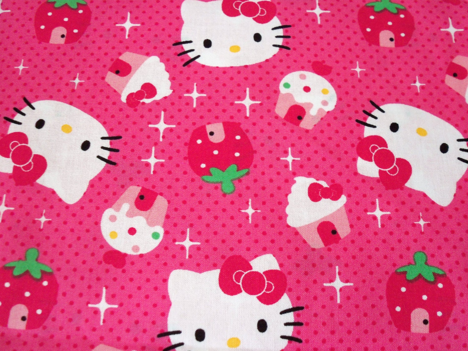 Hello Kitty Fabric Strawberry cupcake bright pink cotton Fat Quarter ...
