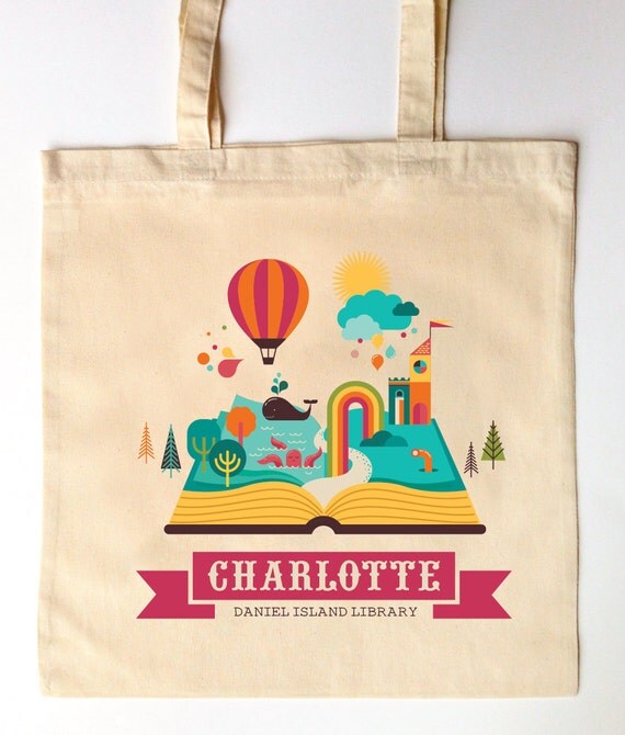 Library Tote for Kids - Custom Printed LIbrary Book Bag - Children's Tote Bag - I love Reading