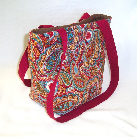 Paisley Purse, Small Tote Bag, Handmade Handbag, Cloth Purse, Burgundy ...