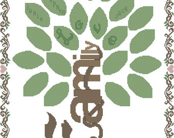 Modern Family Tree Cross Stitch Pattern Personalized