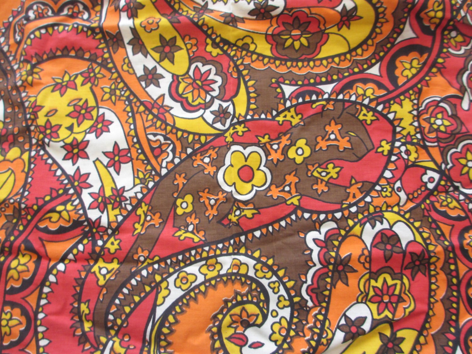 Vintage Orange Paisley Fabric 1 3/4 yards by MemphisNanney on Etsy