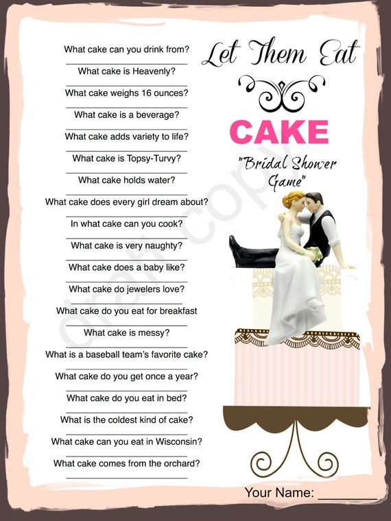 Bridal Shower Game Cake TriviaInstant Download