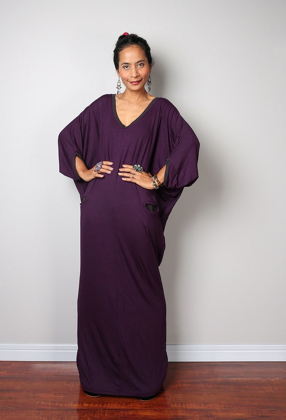 Purple Maxi Dress Loose Fit 3/4 Sleeve Dark Purple by Nuichan