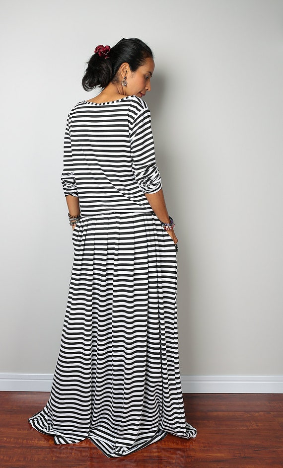 black and white striped gown