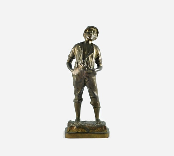 Antique Whistling Boy Statue with Bronze Finish