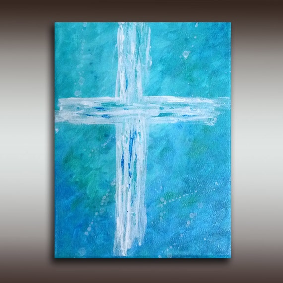 8x10 Original Abstract Acrylic Cross Painting by LindaMillerArt