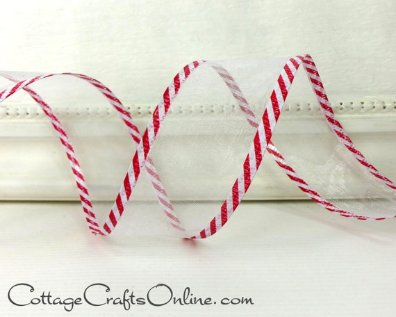 christmas wired ribbon 1 1 2 white sheer with red and christmas wired ribbon 1 1 2 white sheer with red and