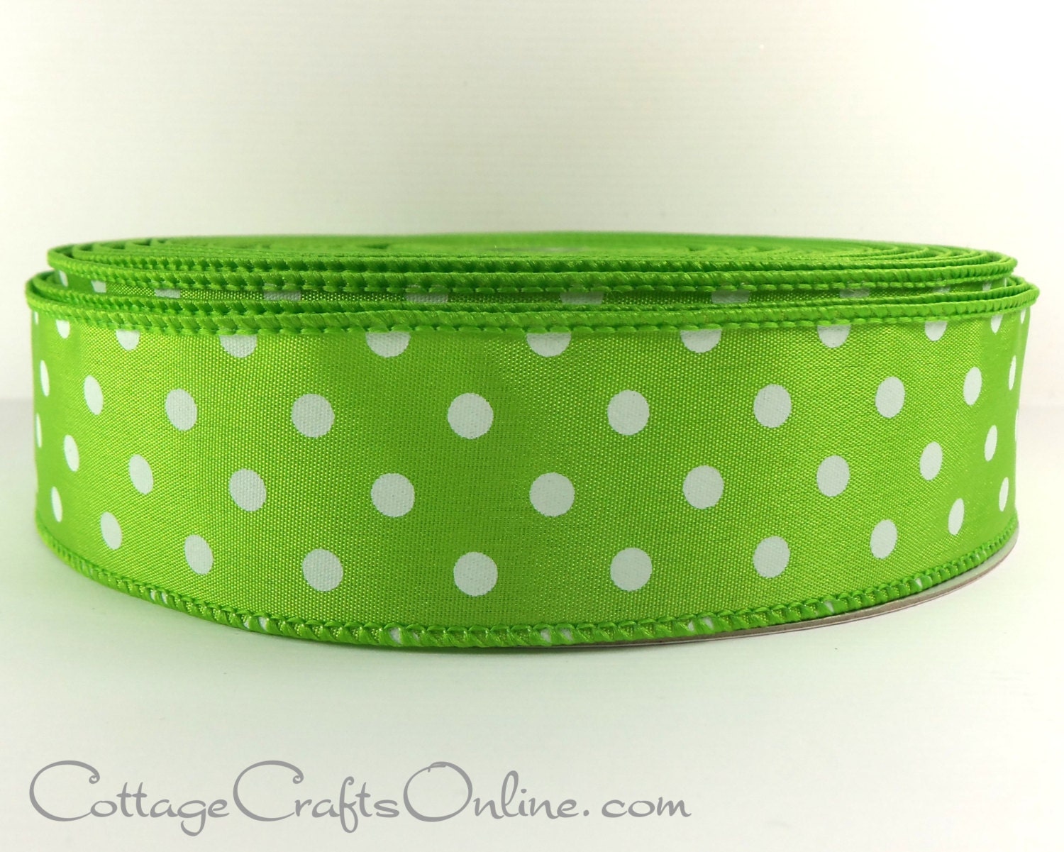 wired ribbon 1 1 2 lime green with white polka dots wired ribbon 1 1 2 lime green with white polka dots