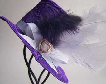 Purple Lace Tiny Top Hat Facinator with Feathers