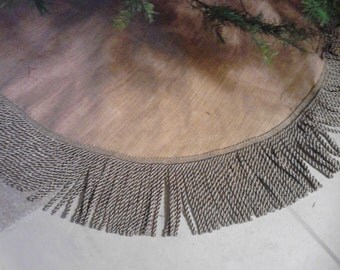 24 inch Burlap Christmas Tree Skirt-Light Sage Green 5 1/2 inch Bullion Fringe -unlined