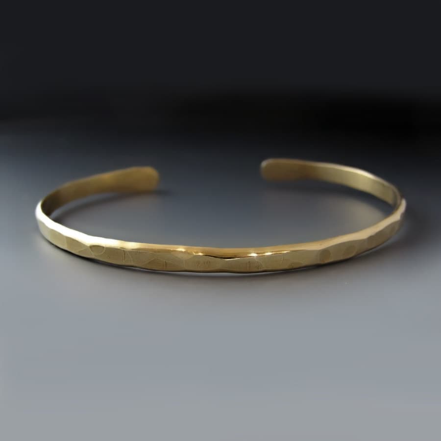 Men's Thin Hammered Gold Brass Cuff Bracelet