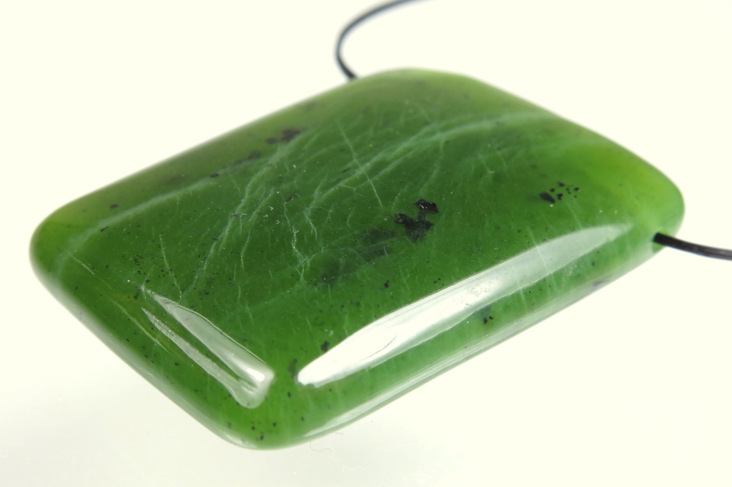 Canadian Nephrite Jade Rectangle Pendant with Black