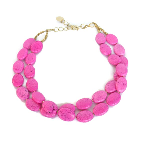 Hot Pink Turquoise Oval Necklace Hot Pink by WildflowersAndGrace