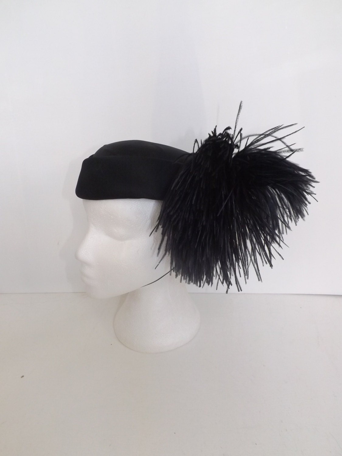 Vintage Frederick fox black satin and real ostrich marabou feather ...
