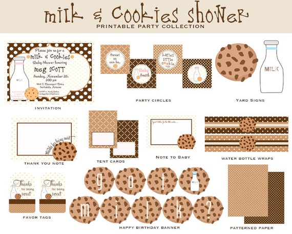MILK & COOKIES Full Party Printable COLLECTION, Customized Cookie Shower Invitation and Decorations, Boy, Girl or Gender Neutral Shower Il_570xn