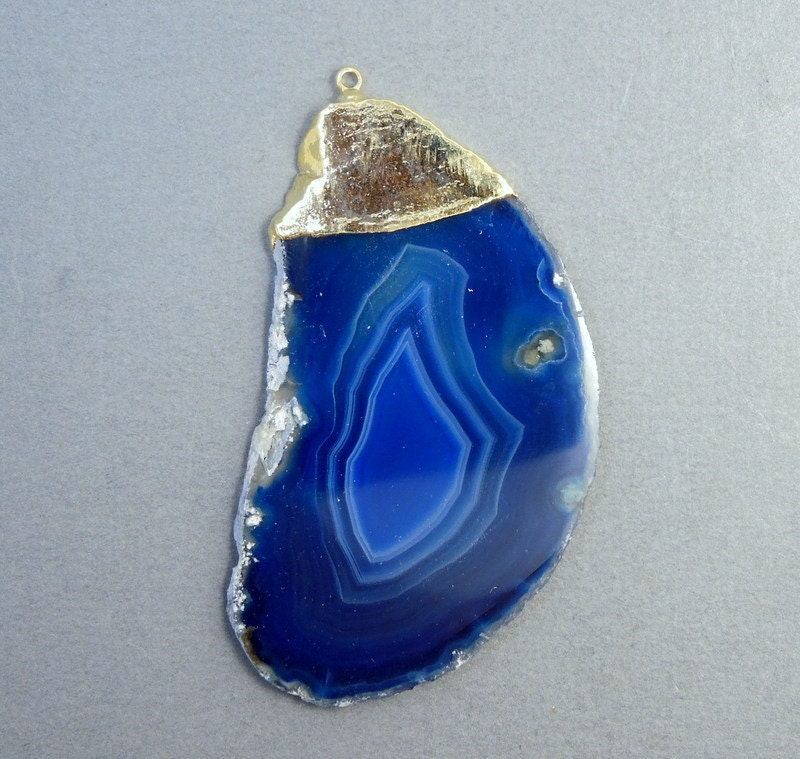 Dark Blue Agate Slice with Electroplated 24k Gold Cap