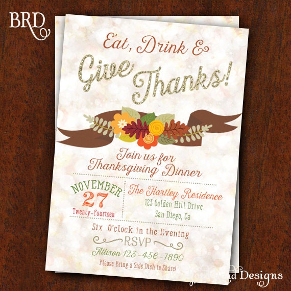 Thanksgiving Invitation Thanksgiving Dinner Autumn Invitation