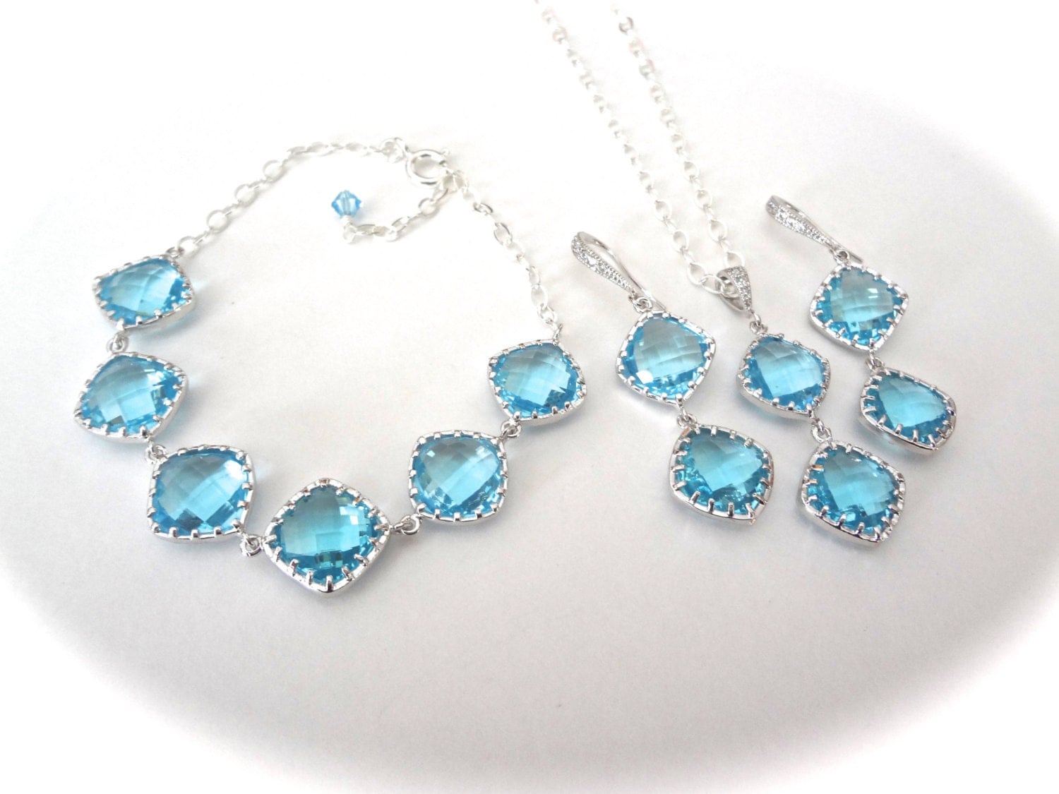 Aquamarine jewelry set 3 piece set Necklace by QueenMeJewelryLLC