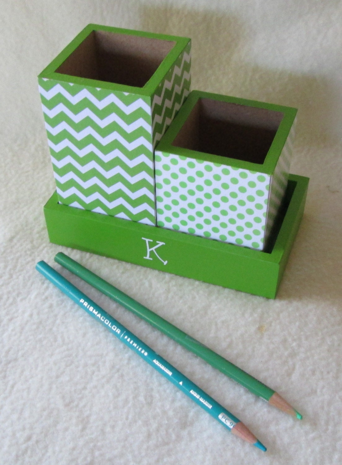 Medium Organizer Desk Organizer Green Chevron Green