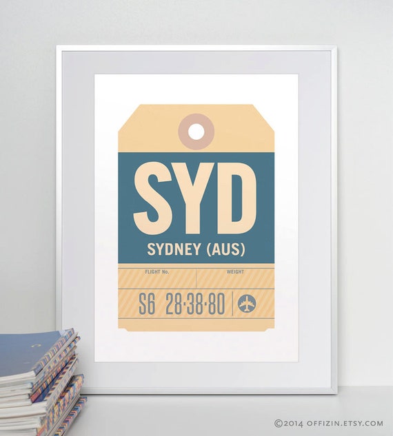 Sydney Australia SYD. Luggage Tag Poster. Baggage Tag by offizin