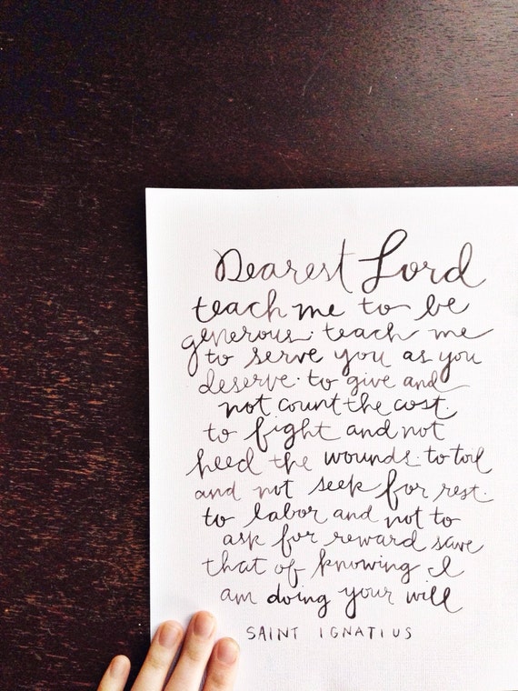 watercolor generosity prayer, saint ignatius, black and white, 8x10