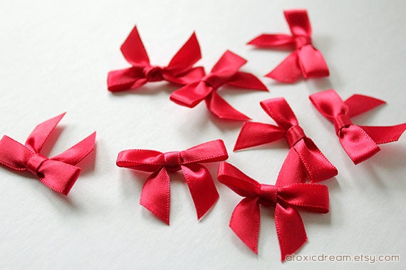 48 Mini RED Satin Bows Ready for crafting by atoxicdream on Etsy
