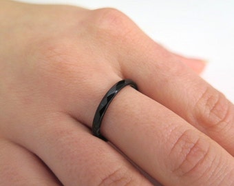 Black ring, Black Onyx ring, Stacking gemstone ring, Gemstone band ring, Everyday ring, Healing ring, Black thin ring, Stackable ring