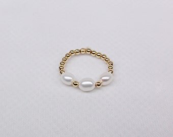 14kt Solid Gold Toe Ring White Pearl Toe Ring Big Toe Ring Little Toe Ring Stretch Stretchy Ring Solid 14k Gold Toe Ring BuyAny3+Get1Free