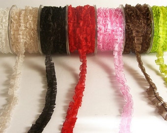 5/8 Inch Sheer Organza Box Pleat Ribbon by the yard Lots of Colors to Choose From