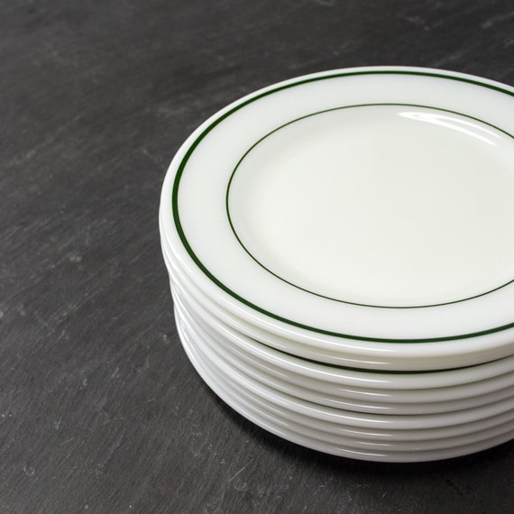 Vintage Corning Dinner Plates Emerald Green Band Dinner