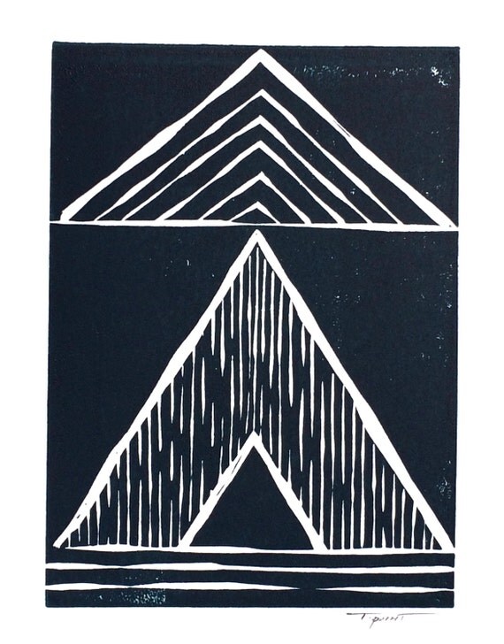 Items similar to Linocut Print Geometric Triangles and Patterns II