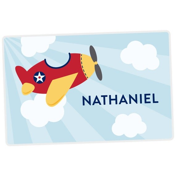 Airplane Placemat - Double-Sided Placemat - Airplane Personalized Placemat for Kids - laminated, double-sided Il_570xn