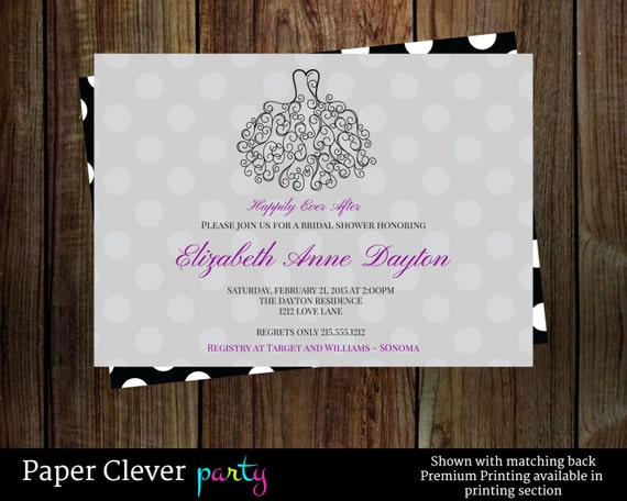 Bridal shower invitations modern black and gray hand-drawn dress -- black and gray wedding shower invite printable file or printed Il_570xn