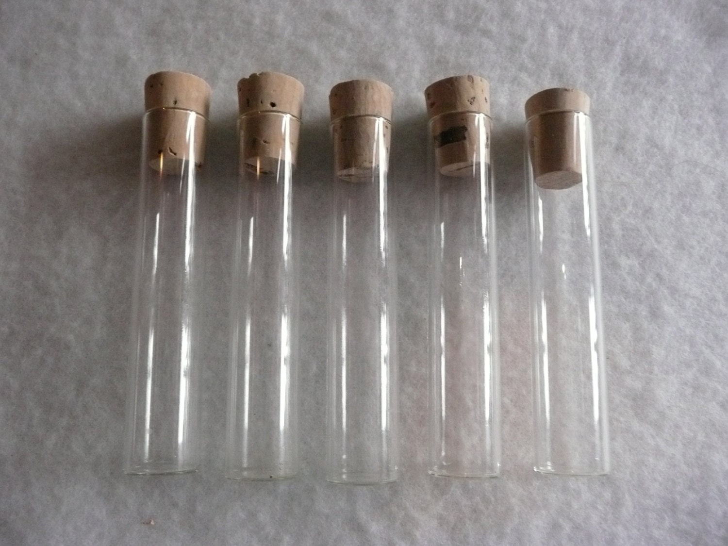Glass Chemistry Vials with Cork Stoppers 2 7/8 5 Piece
