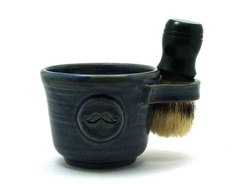 Blue Mustache Shaving Mug, Shave Mug Handmade Pottery Fathers Day Husband Gift - Ready to Ship by MiriHardyPottery - Brush NOT Included