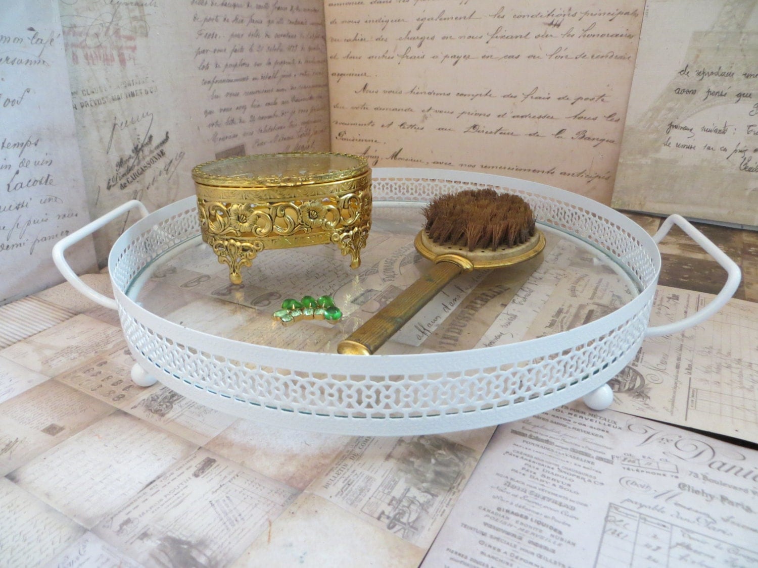 Vintage Vanity Tray White Metal Vanity Tray with by oZdOinGItagaiN