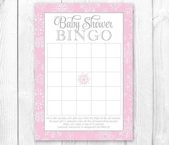 Baby Shower Bingo Game. Printable Pink Snowflake Winter Baby Shower ...