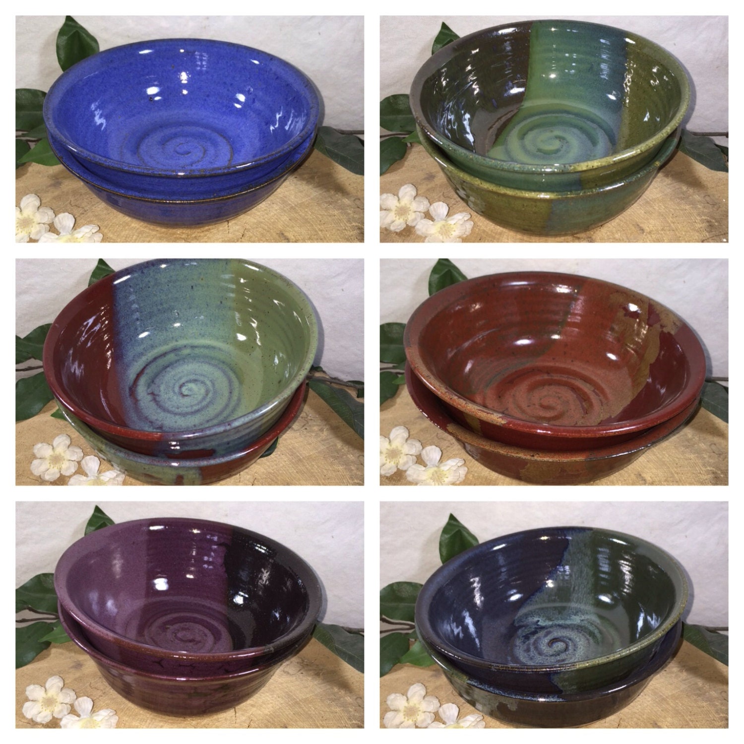 Custom Set of Two Pottery Pasta Bowls Made to by FattyFrogPots