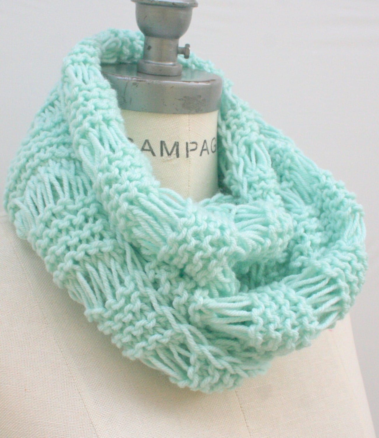 Hand knit Chunky Scarf Mint Infinity Scarf Hand Knitted Scarf