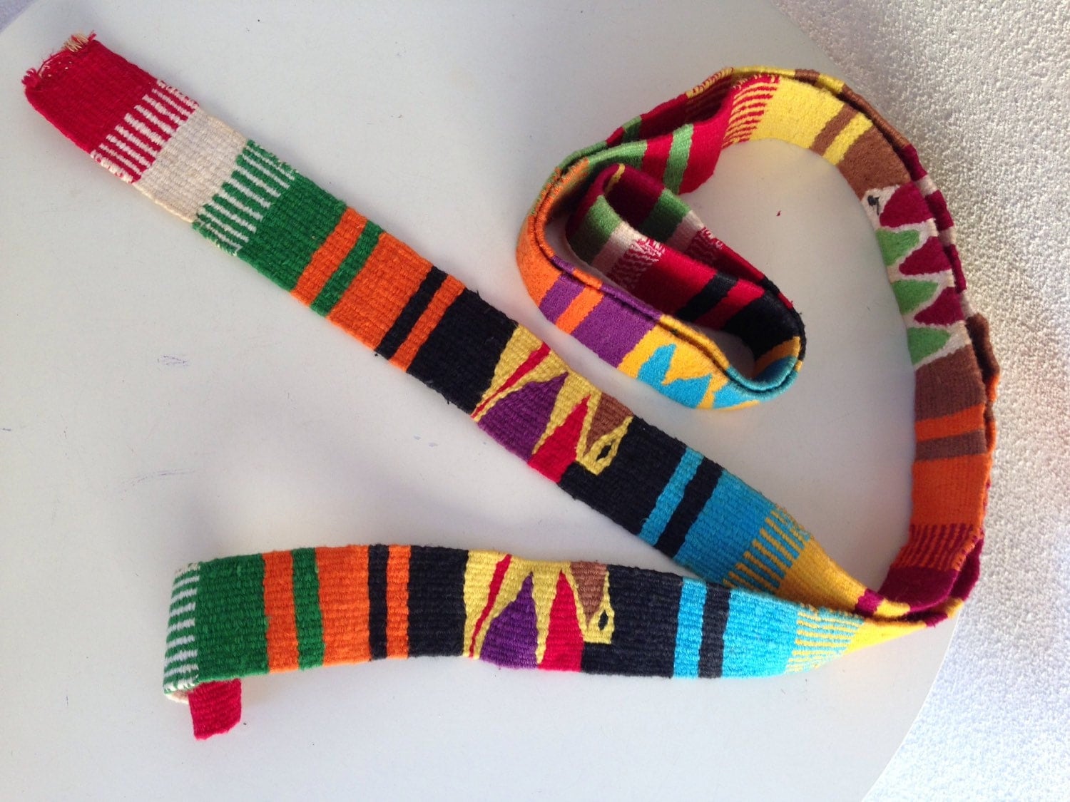 Vintage Mexican woven cotton belt sash colorful birds by NelandAda