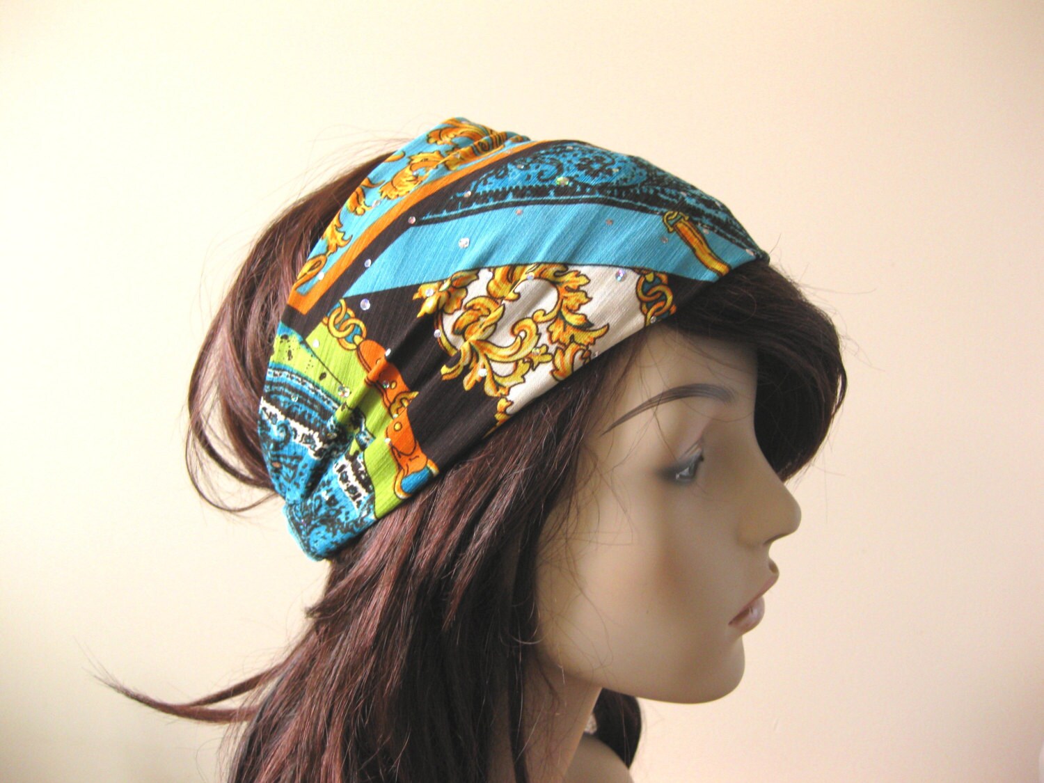 Colorful Sequined Turban Head Wrap Womens by FlowerCityThreads