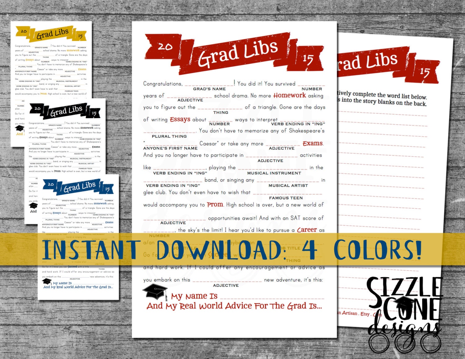 Graduation Mad Libs Printable High School by SizzleConeDesign