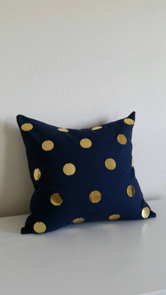 Gold Sequin Polka Dot Accent Pillow Cover 20x20 Gold Navy