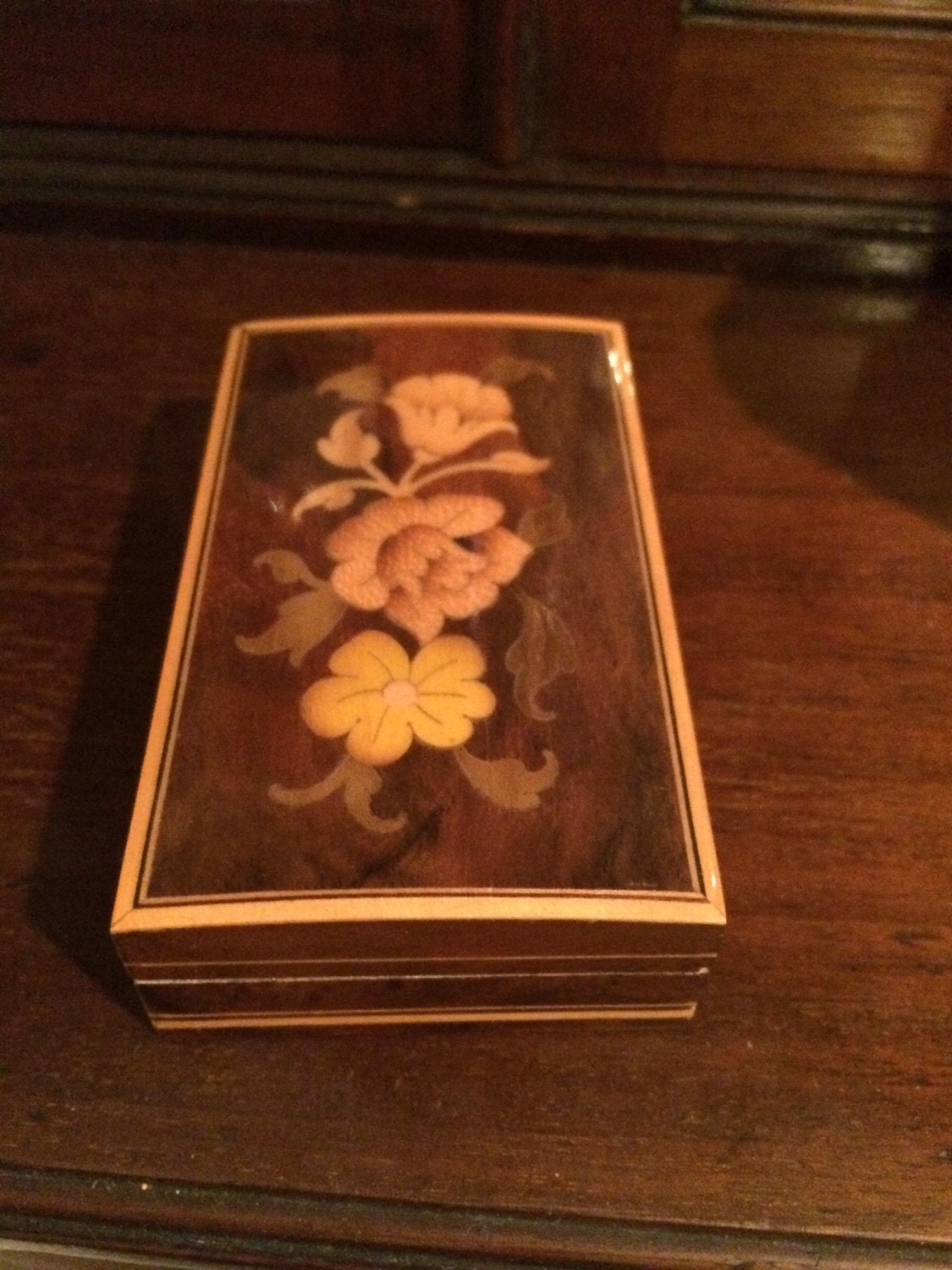 Vintage italian inlaid roses flowers wood jewelry trinket box free ...